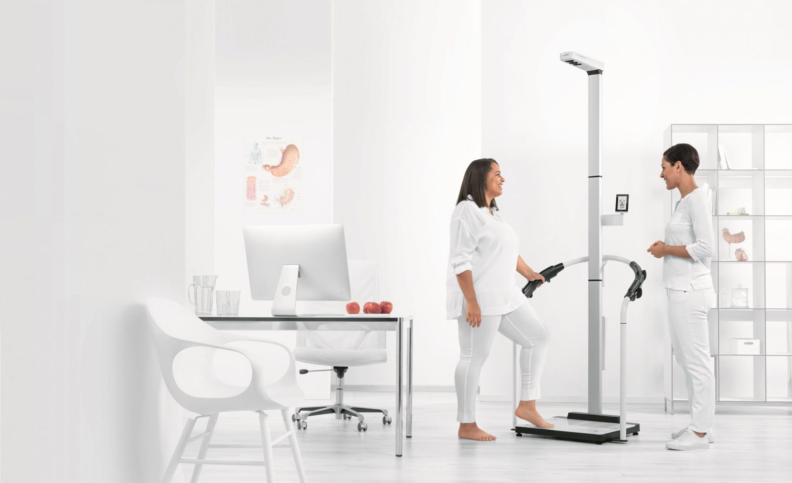 Clinicians in a bright, modern exam room